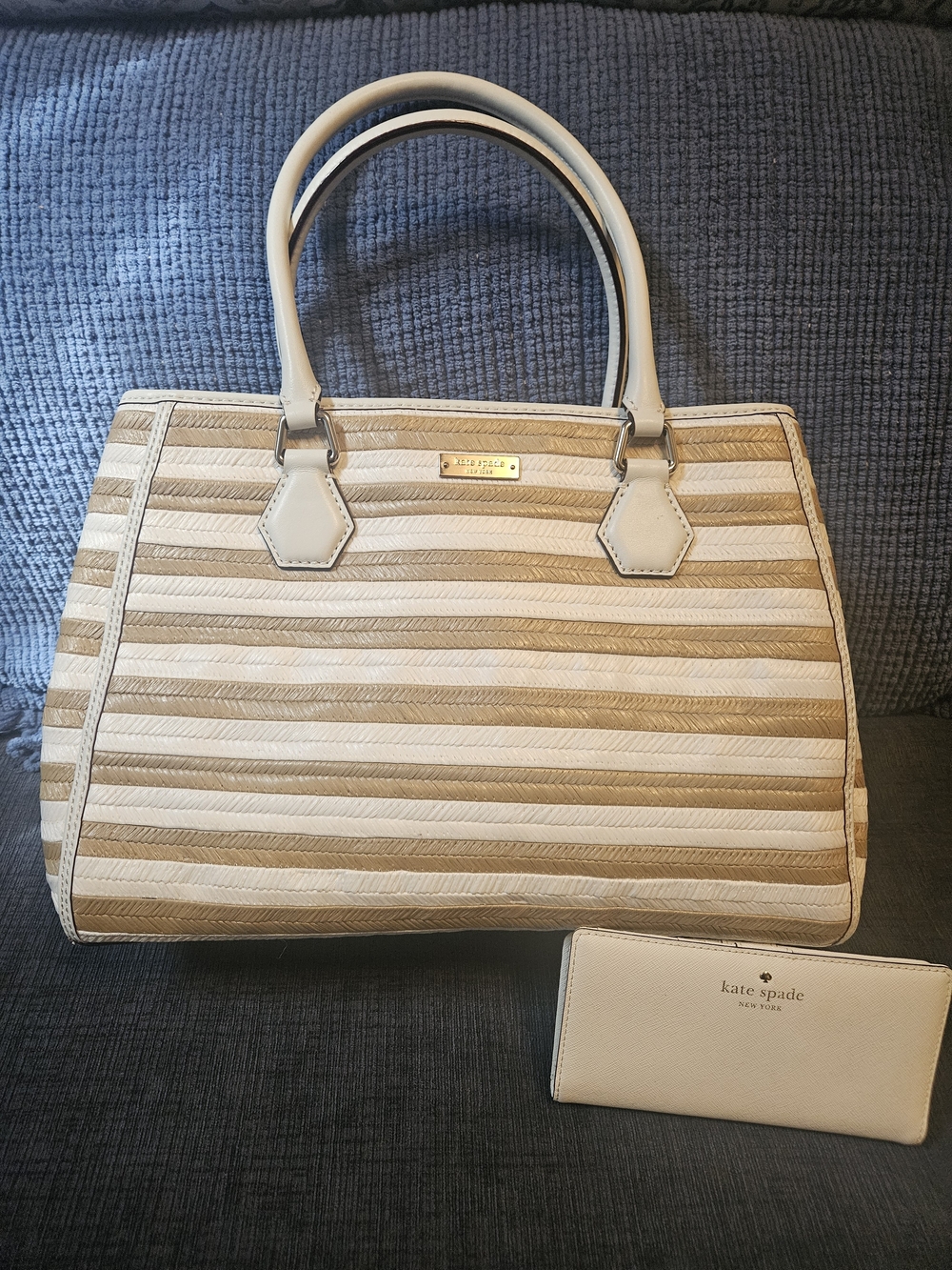 Kate Spade Cream and Tan Striped Leather Satchel